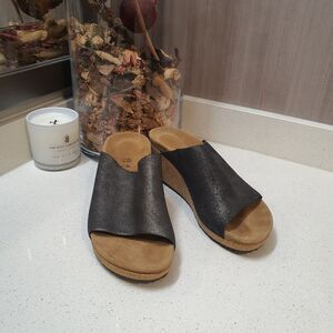 Papillio Black Slide Wedge Sandals